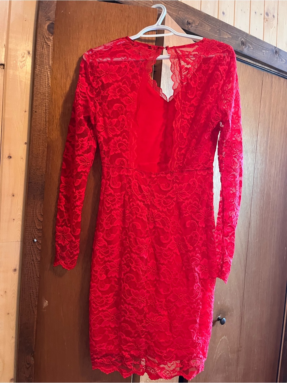 Vero Moda Red Lace Long-Sleeve Mini Dress
